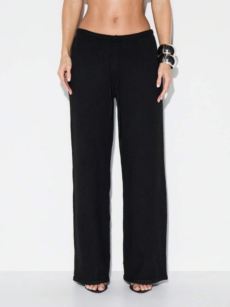 KIZN Knitted Wide Leg Palazzo Pants With Drawstring