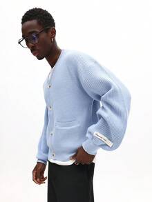 SUMWON Men's Button Down Knitted Cardigan With Pockets Relaxed Fit Casual Long Sleeve Sweater - Blue - View 5