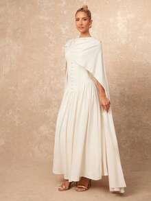 Lumalex 早春女士超长连衣裙，披肩领设计，收腰褶皱细节，裙摆呈喇叭形，尽显奢华气质，适合舞会、聚会、宴会、低调奢华、闪耀夺目的节日派对、锐舞音乐节、郊游、度假、户外活动、婚礼季、宴会、圣诞节、新年等各种场合，是秋季和早春派对、晚宴、晚会等场合的理想之选。 - 白色 - 查看 7