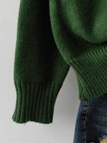 Linhara Christmas Plus Size Floral Textured Crew Neck Long Sleeve Pullover Sweater - Army Green - View 5