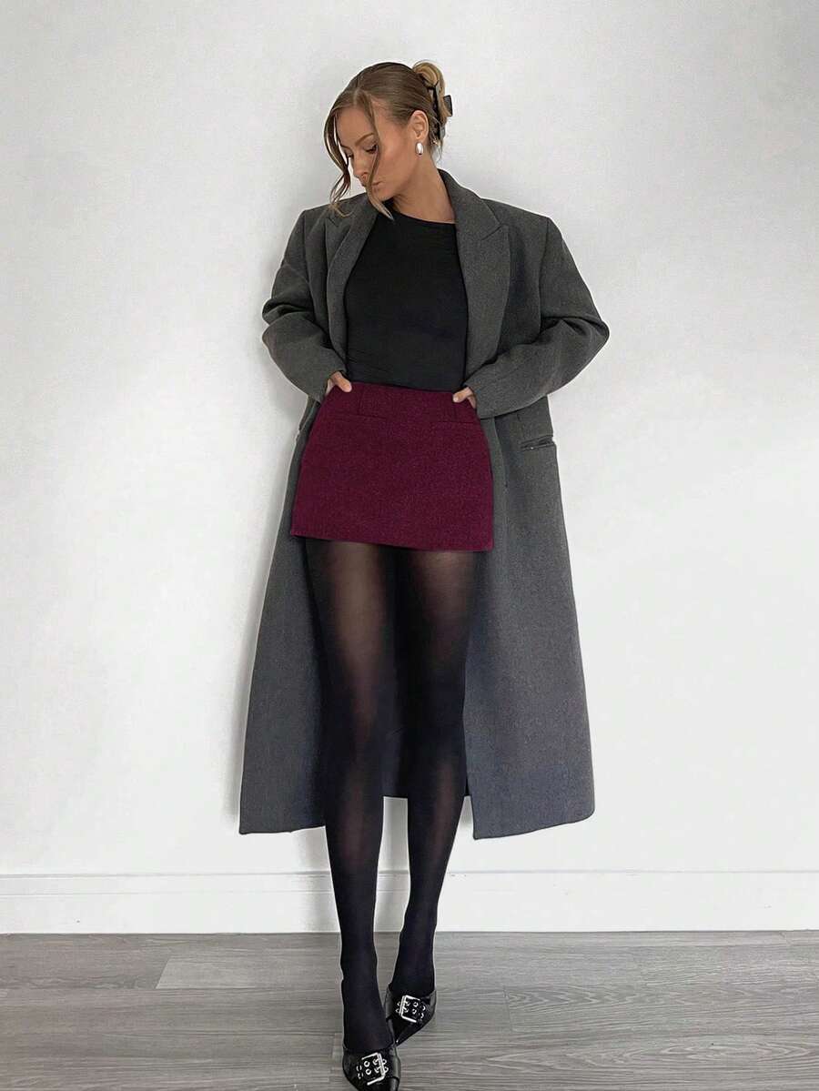 Siren Gaze 2024秋冬新款灰色系列女士灰色迷你裙新年女装 - 酒紅色 - 查看 1
