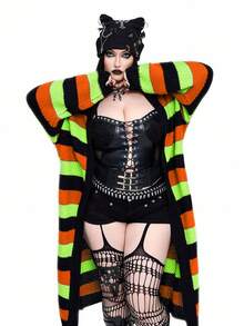Whyspr New Versatile Casual Multi-Color Loose Fit Long Sleeve Long Cardigan Sweater - Multicolor - View 5