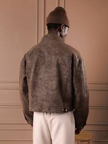 SUMWON Cropped Harrington Suede Jacket With Zip Closure And Ribbed Collar For Casual Autumn Winter Outerwear