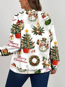 SHEIN LUNE Sudadera holgada de cuello redondo de manga larga con estampado de elementos navideños para mujer talla grande, otoño/invierno