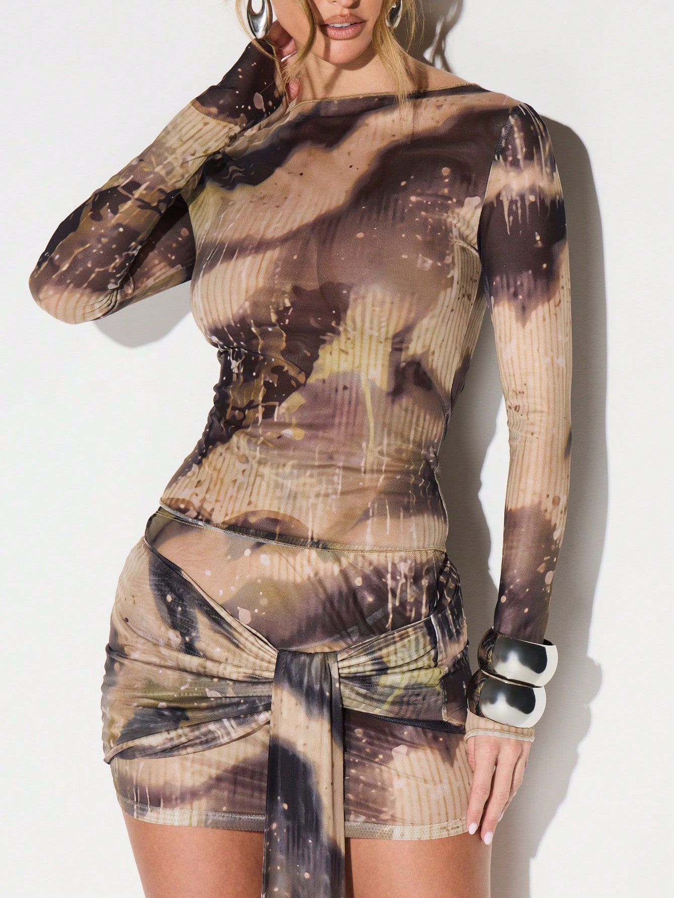 KIZN Sheer Mesh Top With Lace Up Back