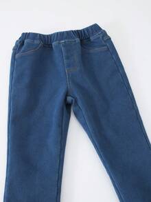 Elladie kids 少女保暖内衬蓝色牛仔裤，修身百搭秋冬款 - 藍色 - 查看 7