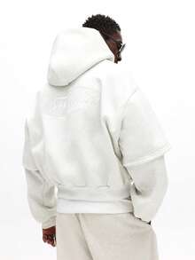 SUMWON Sweat-shirt à capuche avec cordon de serrage et poche centrale pour un port casual au quotidien, uni - Gris pâle - Voir 1