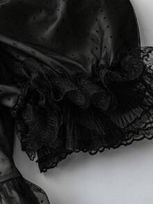 Sweetra 加大码纯色方领优雅奢华浪漫法式长裙 - 黑色 - 查看 4