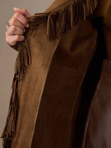 Modelyn Jaqueta Casual Retrô de Camurça com Franjas Feminina - Castanho - Visão 8