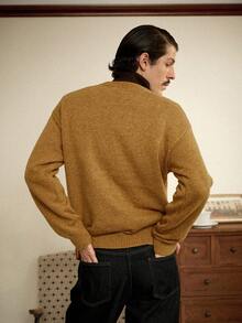 RivetRise 男士休闲字母图案圆领宽松长袖毛衣，秋冬字母针织衫，棕色毛衣，70年代风格 - 銅色 - 查看 5