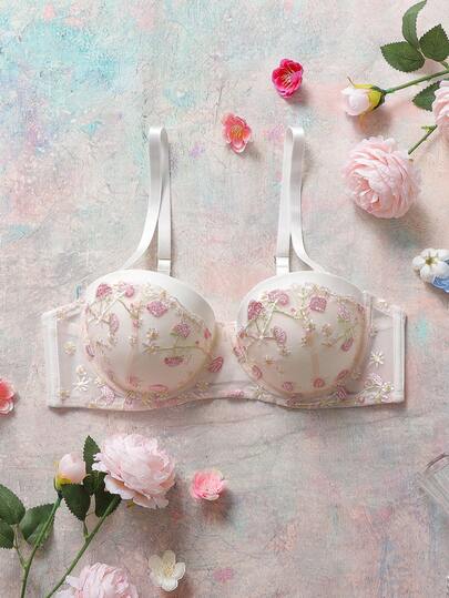 FloralLove Sutiã camisola elegante com bordado floral feminino, adequado para uso diário