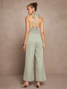 L'Amorae HALTER SQUARE NECK WIDE LEG JUMPSUIT - Mint Green - View 2