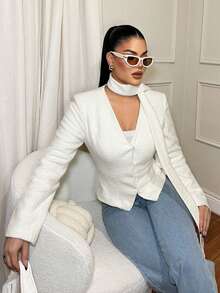 SHEIN SXY Eleganter weißer Blazer mit Gürtel - Weiss - Übersicht 3