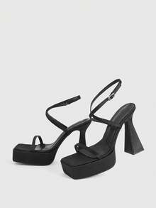 CUCCOO LuxiPop Zapatos de mujer de verano nuevos, de tacón grueso, estilo hada, con punta cuadrada, color negro, zapatos de fiesta de moda con tacón alto, sandalias de plataforma para usar en Halloween, Navidad, Año Nuevo y otras fiestas - Negro - Ver 6