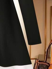 GlowEve Vestido de fiesta elegante para mujer con decoración de cuentas, contraste de colores y volantes en el bajo de longitud media - Blanco y Negro - Ver 5