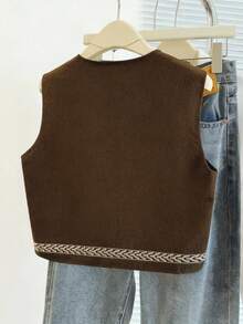 Franclia 女士休闲花卉刺绣 V 领背心夹克，秋季