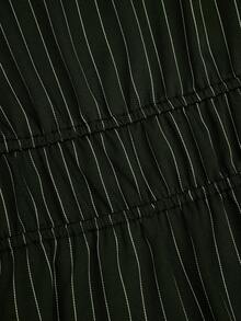 Sweetra 前系带深 V 开衩喇叭袖收腰合身棕色和白色条纹休闲、日常、通勤、约会之夜优雅宽松衬衫上衣，加大码 - 墨綠色 - 查看 4