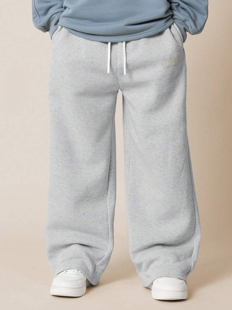 Wide Leg Fleece Joggers With Drawstring