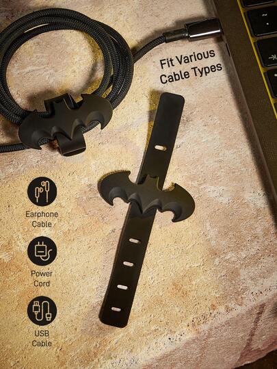 BATMAN X SHEIN 卡通数据线收纳夹旅行耳机充电线整理夹家用多功能绕线器适用于各种线缆收纳