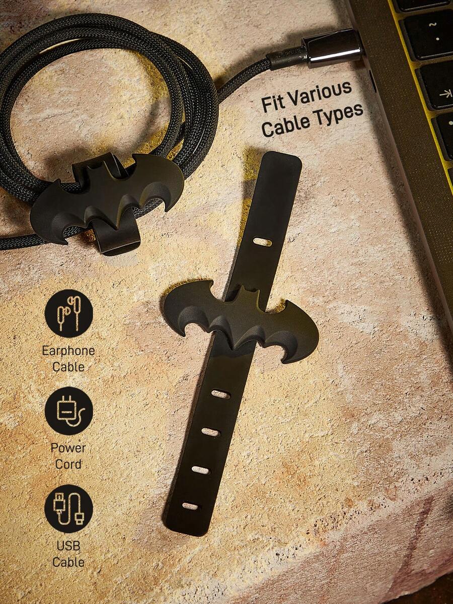 BATMAN X SHEIN Kẹp giữ cáp hoạt hình, kẹp sắp xếp cáp sạc tai nghe du lịch, kẹp tổ chức cáp đa chức năng tại nhà, phù hợp để lưu trữ nhiều loại cáp khác nhau. - màu đen - Xem 1