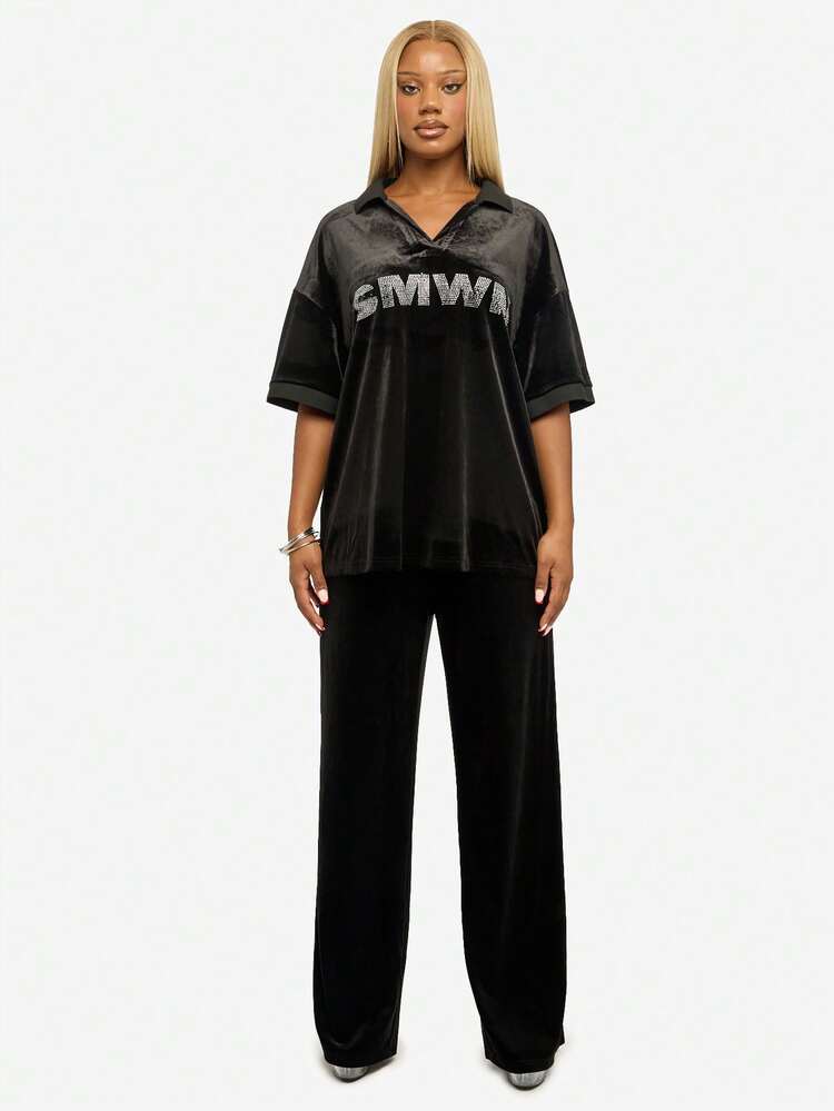 SUMWON WOMEN Blusa de veludo com gola e strass