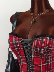 Y2K Amplova Christmas Punk Plaid Vibe Crop Top And Low Waist Mini Skirt Set For Women , Autumn/Winter Thanksgiving And New Year - Multicolor - View 5