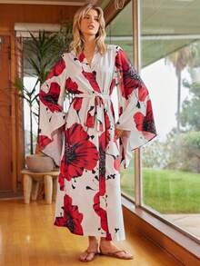 Lullawish 花卉浪漫休闲度假波西米亚宽松长裙，女士睡袍，花卉睡袍，冬季，宽松睡裙 - 彩色 - 查看 4