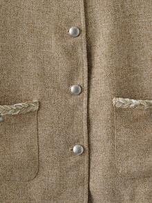 Lyxana Elegant Patchwork Ribbon Business Casual Jacket, Autumn/Winter - Khaki - View 3