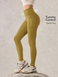 OutZeal Women Moisture Wicking Quick Dry Tummy Control Zip Pocket Yellow Outdoor Legging Hiking Camping - Mustard Yellow - View 12