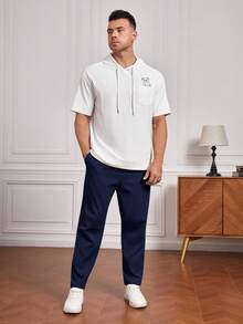 EASEVO Plus Size Men's Solid Color Pocket Tapered Casual Pants - Blue - View 5