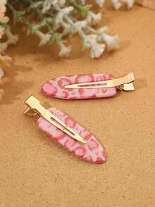 ROMWE Kawaii 4pcs Cute & Stylish Pink Leopard Print Hair Clips For Women, Casual Versatile Side Bangs Clips Suitable For Daily Life And Outdoor Activities - 4Pcs pink leopard print - View 3