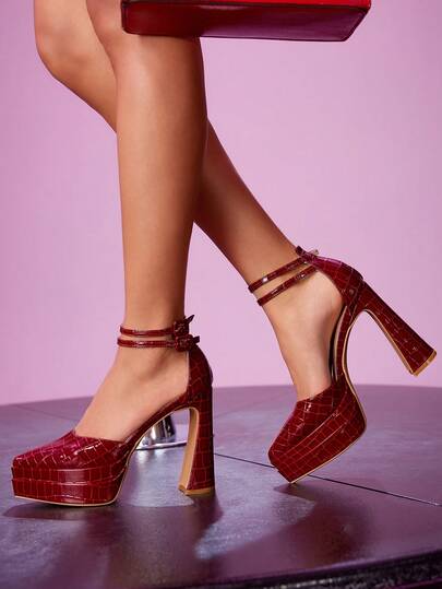 CUCCOO LuxiPop Sexy pumps met hoge hak en dikke bandjes voor dames, geschikt voor feestjes, nachtclubs, Halloween, Kerstmis en Nieuwjaar.