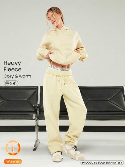 GLOWMODE 厚重羊毛超大码可调节抽绳腰部基本款慢跑裤带侧袋日常休闲保暖冬季