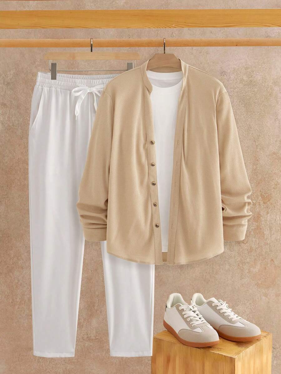 Manfinity VCAY Conjunto de camisa y pantalones de unicolor casual para hombre - Multicolor - Ver 1