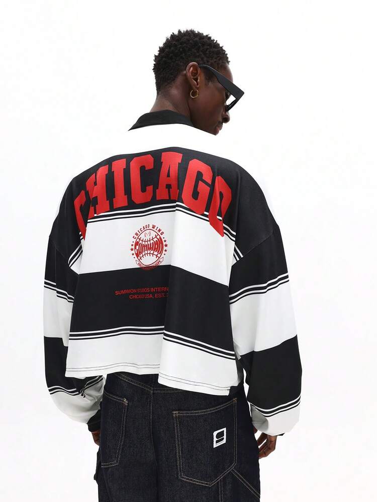 Chicago Graphic Striped Long Sleeve Rugby Polo