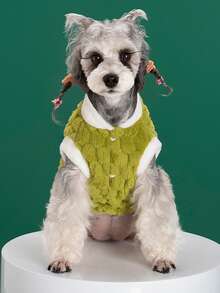 PETSIN 1pc Green Grid Plush Pet Vest With Traction Buckle, Autumn And Winter Thick Warm And Cute Casual Pet Thick Clothes - Green - View 4