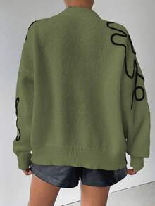 Chiquease Women's Floral Textured Drop Shoulder Long Sleeve Single-Breasted Casual Knit Cardigan, Autumn/Winter - Green - View 2
