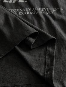 AXEPEAK 男士针织休闲日常年轻一代英文文字印花拼接宽松长袖T恤，夏季，学校，秋季 - 灰色 - 查看 6