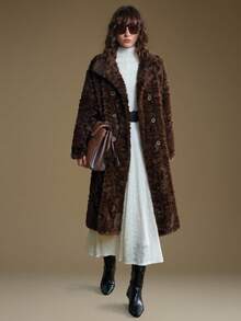 Ontre 新款女士仿皮草外套，派对、新年夹克，女士纯色长袖宽松休闲仿皮草外套，感恩节、圣诞节、平安夜皆宜，简约优雅，都市时尚，通勤百搭 - 咖啡棕 - 查看 4