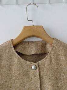 Lyxana Elegant Patchwork Ribbon Business Casual Jacket, Autumn/Winter - Khaki - View 4