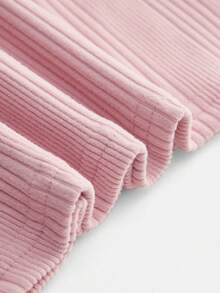 Cosy Pink Rib Loungewear Set With Long Sleeve Top And Button Front Shorts Warm Spring Summer - Pink - View 11