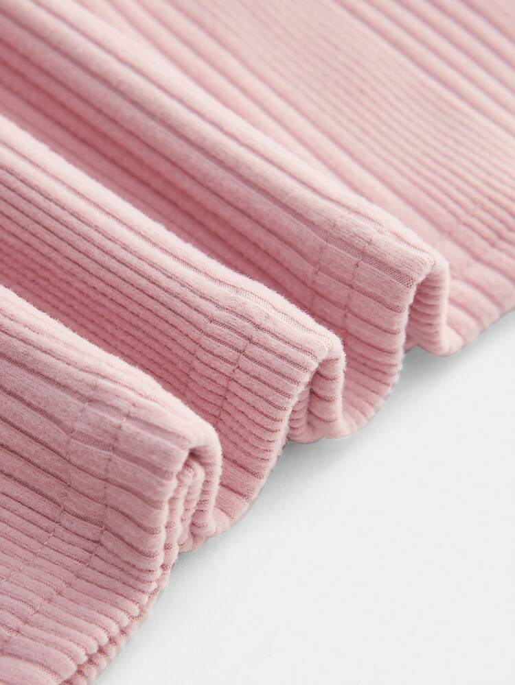Cosy Pink Rib Loungewear Set With Long Sleeve Top And Button Front Shorts Warm Spring Summer