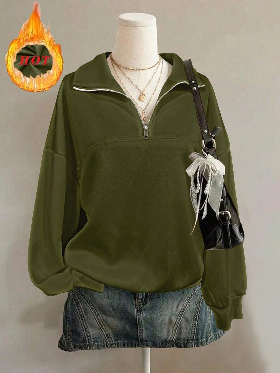 INAWLY Women's Loose Split Zip Collar Sweatshirt