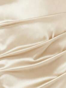 青少年女孩优雅简约时尚单肩无袖高腰修身开叉长裙，3D 花卉图案，缎面闪亮面料，适合毕业典礼、舞会、生日、圣诞派对、舞会礼服 - 香檳色 - 查看 3