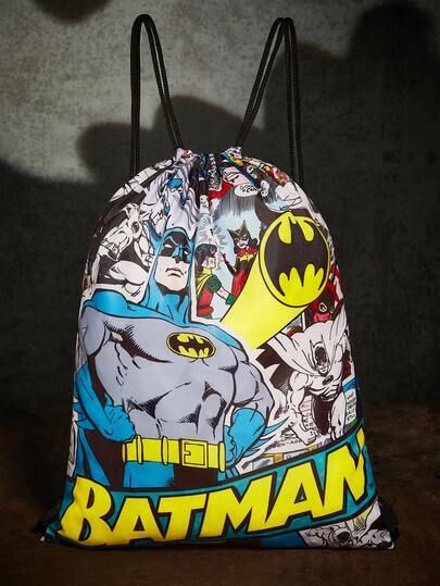 BATMAN X SHEIN 1 chiếc balo dây rút bằng sợi polyester in hình hoạt hình, dây đeo vai có thể điều chỉnh độ dài, túi tập thể dục, balo vải bố, túi đi chơi, túi du lịch, túi thể thao đi biển, phù hợp cho nam, nữ, bé trai, bé gái.