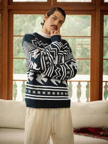 RivetRise Men's Letter & Pigeon Graphic Crew Neck Long Sleeve Casual Sweater, Autumn/Winter Graphic Sweater Men Mens Knit Sweater Pullover Sweater - Multicolor - View 5