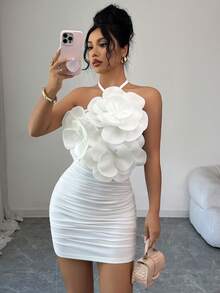 Rafferiza 女式褶饰花卉无袖迷你紧身连衣裙