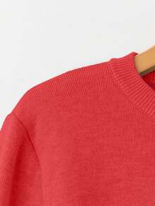 Franclia 女式修身圆领保暖长袖毛衣 - 紅色 - 查看 4