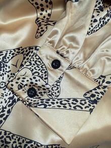 Franclia Áo sơ mi nữ tay dài cài nút họa tiết da báo satin thanh lịch, thoải mái và bóng bẩy, thích hợp mặc khi đi làm hàng ngày, đi làm, đi hòa nhạc, tiệc tùng, mặc trong nhà và ngoài trời, mùa xuân/thu - Nhiều màu - Xem 4