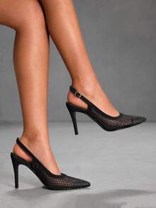 CUCCOO SZL Women's Fashion Elegant Mesh Pointed Toe Slip-On High Heel Pumps - Black - View 1